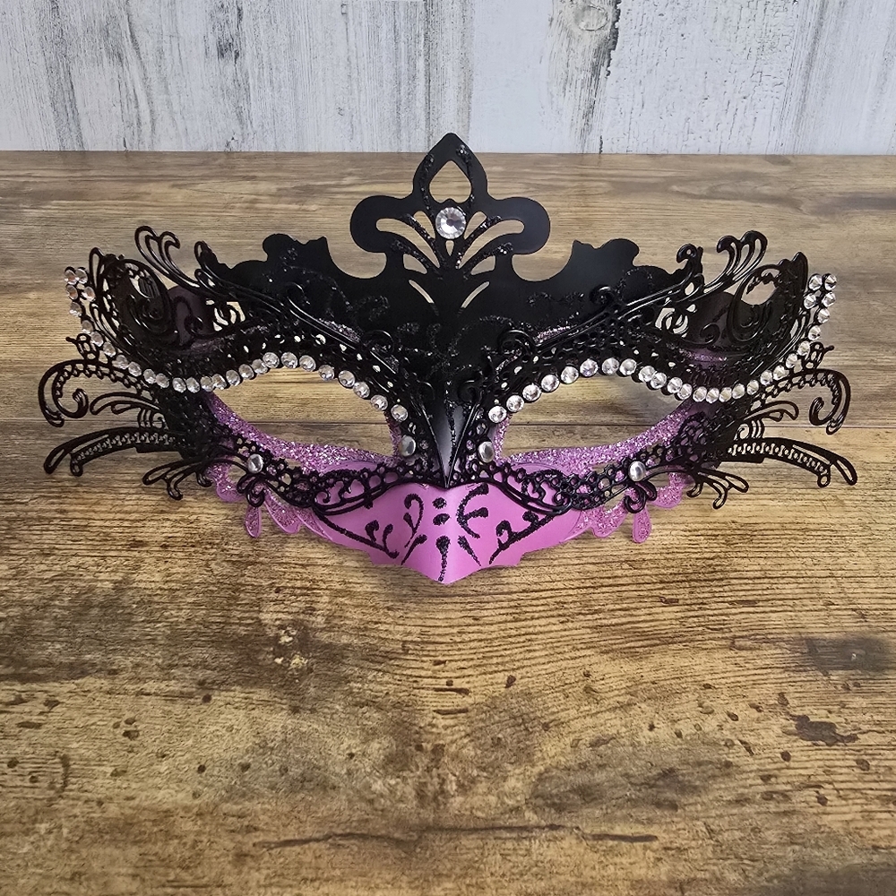 Black and Pink Metal Masquerade Mask